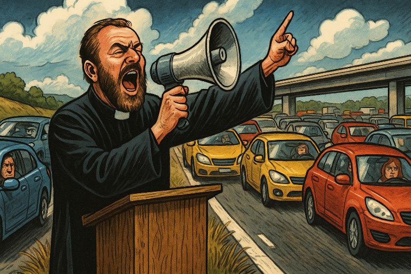 Grafik: Autobahn als Altar