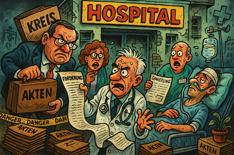 Grafik: Krankenhaus in der Intensivstation der Bürokratie