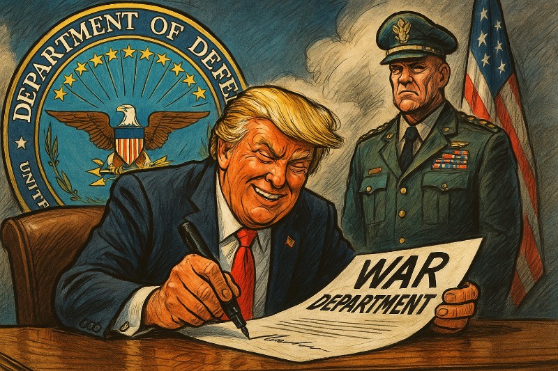 Grafik: USA rebrandet: Vom Verteidigungsministerium zum Kriegsministerium – wenn Marketing endlich ehrlich wird