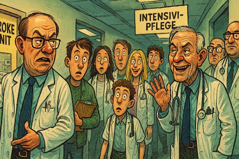 Grafik: Nachwuchsärzte auf Visite – zwischen Klinik-Showroom und Kaffeekränzchen