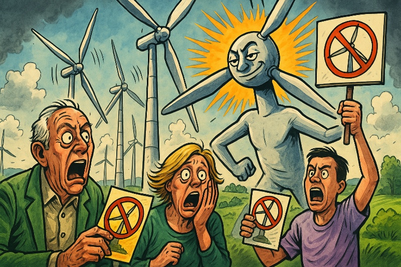 Grafik: Nottuln im Windrausch – Flugblätter, Vorbescheide und der Tanz der Rotoren