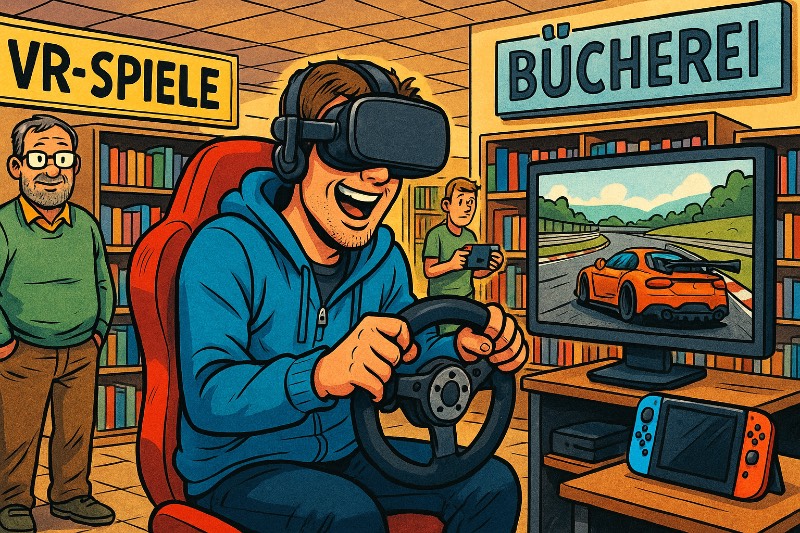Grafik: Volle Bibliotheksbreite – wenn Ahlen den Nürburgring betritt (per VR und ohne Führerschein)