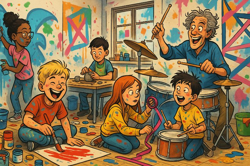 Grafik: „Klecksen, Klopfen, Kleben – die Herbstferien im kreativen Ausnahmezustand“