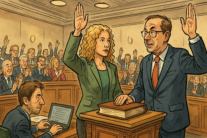 Grafik: Abschied, Amtseid und Applaus im Demokratie-Varieté