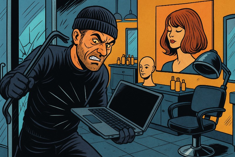 Grafik: Haarscharf vorbei – Beckums wohl frisurösester Einbruch