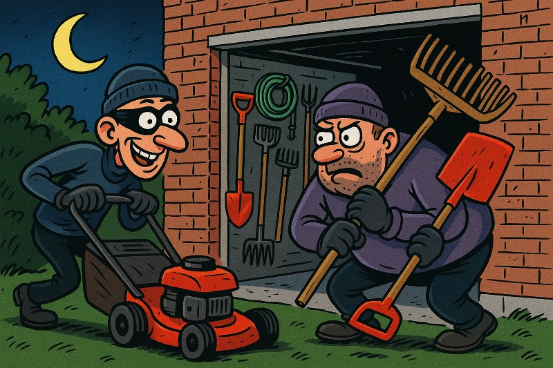 Grafik: Der große Gartengeräte-Coup von Ahlen – oder: Wie die Harke in falsche Hände geriet