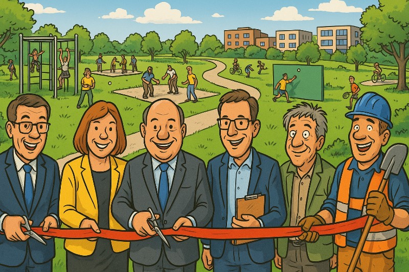 Grafik: Der „Grüne Trichter“ – Münster bohrt sich in die Zukunft (diesmal mit Rasen!)