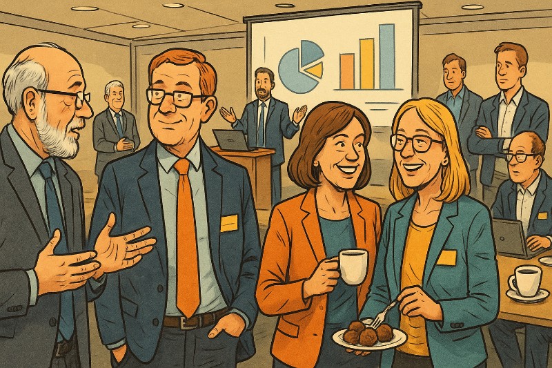 Grafik: Wenn PowerPoint und Kartoffelsalat sich treffen – Das große Netzwerktreffen der Zukunft