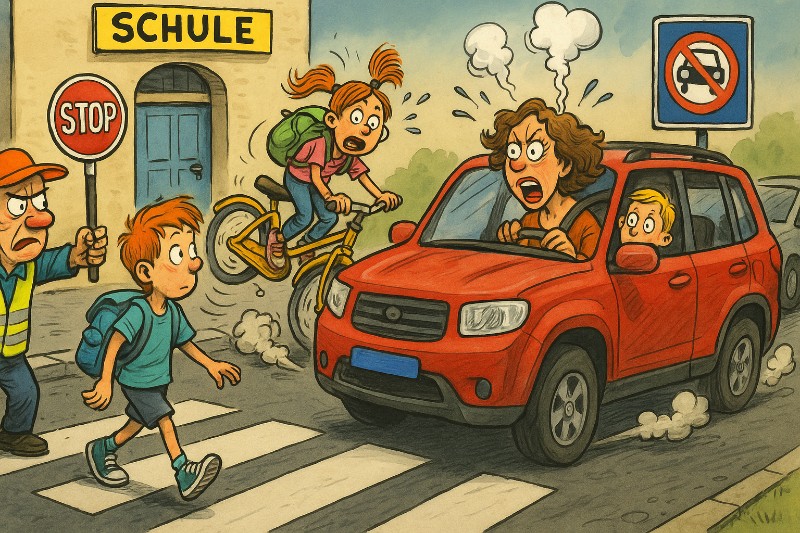 Grafik: Wenn Mama das Taxi spielt – und warum Schulstraßen jetzt die neue Revolution sind