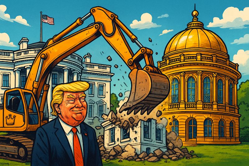 Grafik: „Das Weiße Haus bekommt den goldenen Ballroom der Volksnähe“ – oder: Wenn der Bagger tanzen lernt