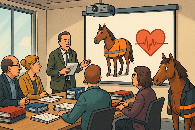 Grafik: Als das Ordnungsamt die Welt rettete – ein Vormittag zwischen Pferdemist und Herzstillstand