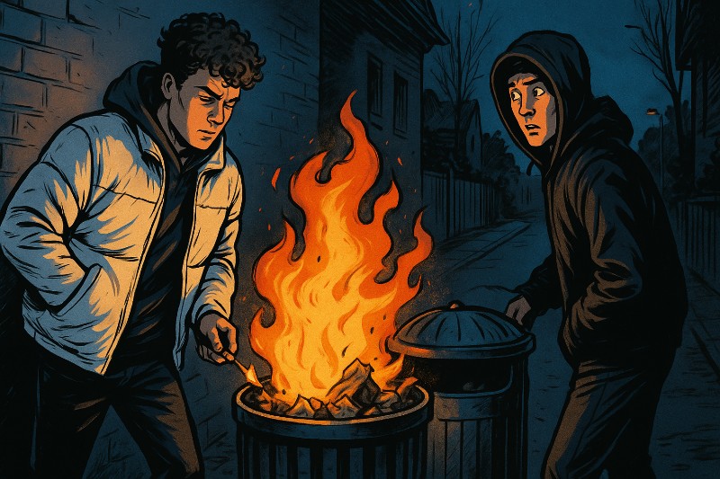 Grafik: Wenn Müll zum Statement wird – das nächtliche Flammenwunder vom Ammerweg