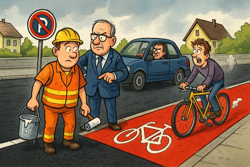 Grafik: Parkstraße: Ahlens neue Luxusbahn mit provisorischem Parkplatzverbot und rotem Teppich für Radler