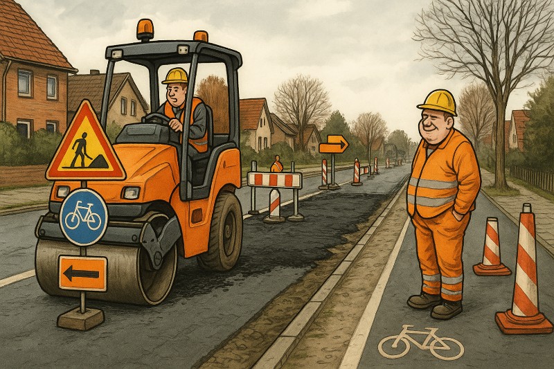 Grafik: Vorhelm im Baustellenmodus: Wenn der Radweg zur Großbaustelle und die Dorffelder Straße zur Einbahn-Legende wird