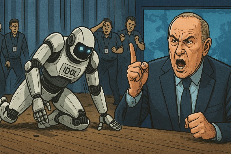 Grafik: Ein KI-Projekt fällt um, ein TV-Ultrasprecher dreht durch