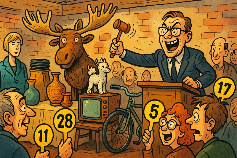 Grafik: SotheBÜZ – Wenn die Schätze aus Ahlens Kellern unter den Hammer kommen!