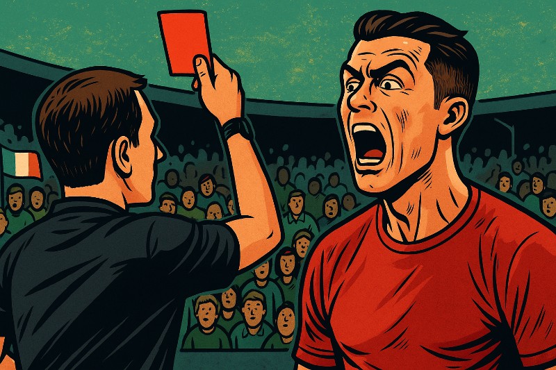 Grafik: Ein Superstar, ein Ellbogen, eine Rote – und ein ganzes Stadion im Spott-Modus