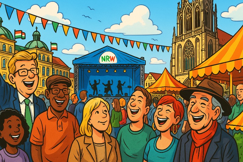 Grafik: 80 Jahre NRW – Das Land, das alles hat: Kölsch, Currywurst und Krisenfestigkeit