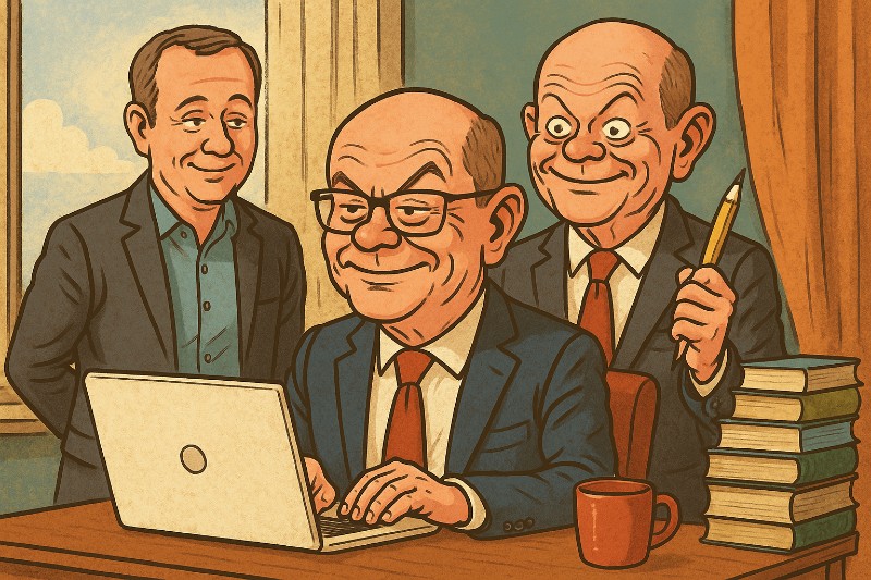 Grafik: Wenn der Kanzler zur Feder greift – Deutschland zwischen Schweigen und Bestsellerträumen