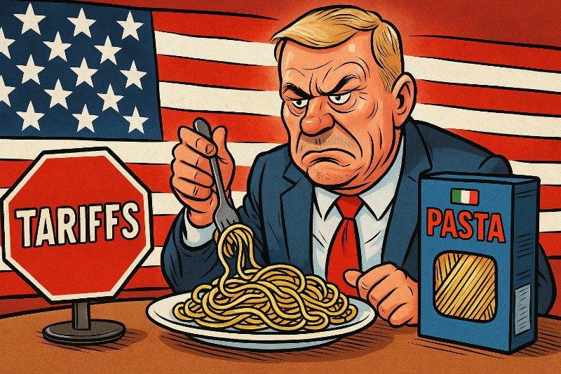Grafik: America First, Pasta Second – Die Spaghetti-Krise im Land der Mikrowellenkultur!