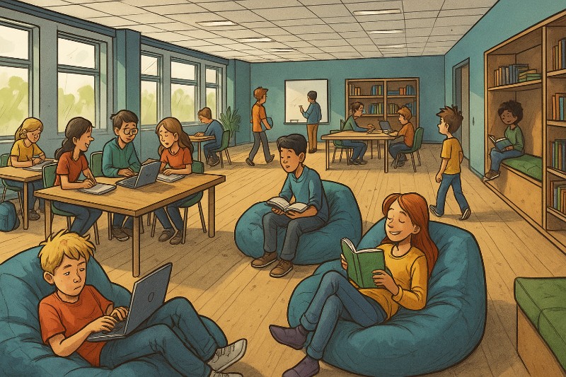 Grafik: Das Lernloft von Ahlen – Wo Sitzen gestern, Liegen heute und Denken optional ist