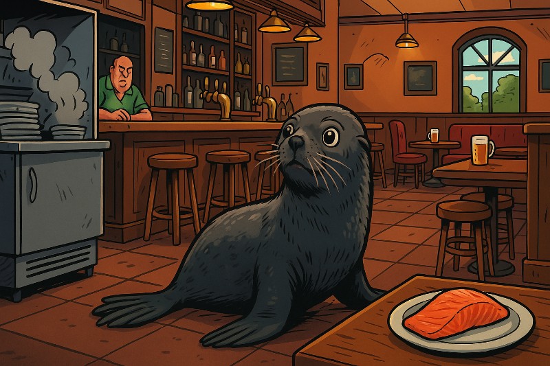 Grafik: Robbe auf Kneipentour