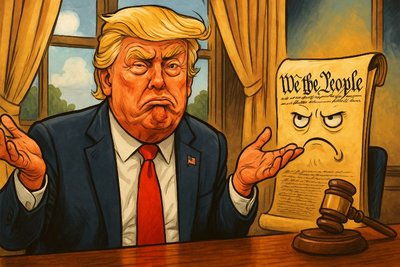 Grafik: „Dritte Amtszeit? Nur wenn die Verfassung ein Update bekommt!“ – Der ewige Trump-Zyklus