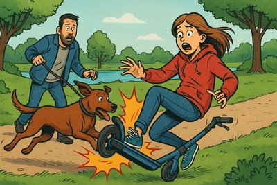 Grafik: E-Scooter kollidiert mit Hund im Park – und der Hund gewinnt