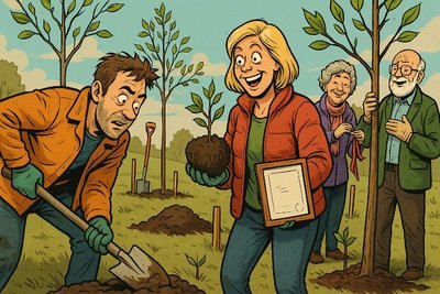 Grafik: Bürgerwald 3.0 – Ahlen pflanzt Zukunft (und ein bisschen Muskelkater)