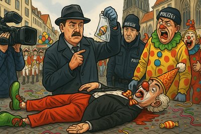 Grafik: Tatort Münster – Kamelle, Kostüme und kriminalistische Konfetti-Katastrophe