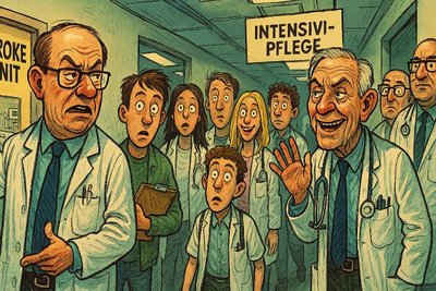 Grafik: Nachwuchsärzte auf Visite – zwischen Klinik-Showroom und Kaffeekränzchen