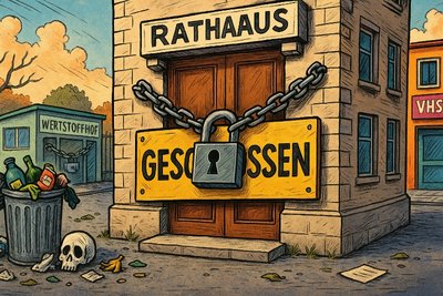 Grafik: Wenn die Stadt mal Pause macht – Ahlen im Ausnahmezustand zwischen Müll, Meetings und Massenverwirrung