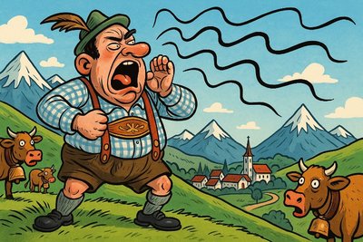 Grafik: Tradition, Trachtenpflicht und alpine Töne zwischen Kult und Komik