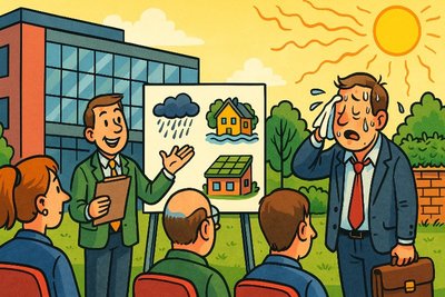 Grafik: Klimaanpassung vor der Tür – Jetzt auch mit Gratis-Kaffee und Starkregen-Option!