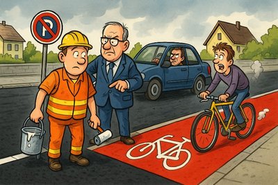 Grafik: Parkstraße: Ahlens neue Luxusbahn mit provisorischem Parkplatzverbot und rotem Teppich für Radler