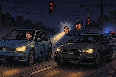 Grafik: Nachts auf der Von-Steuben-Straße: Zwei Autos spielen Formel 1 – Polizei gewinnt