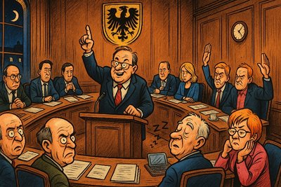 Grafik: Mitternacht im Rathaus