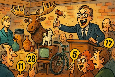 Grafik: SotheBÜZ – Wenn die Schätze aus Ahlens Kellern unter den Hammer kommen!