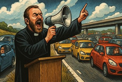 Grafik: Autobahn als Altar