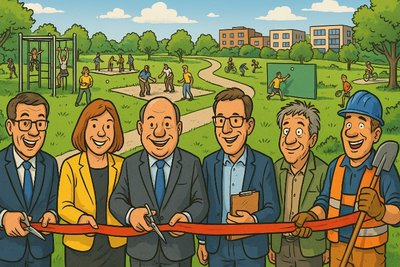 Grafik: Der „Grüne Trichter“ – Münster bohrt sich in die Zukunft (diesmal mit Rasen!)