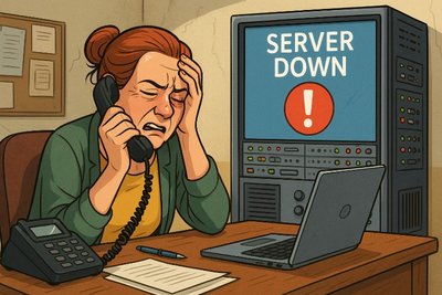 Grafik: „Postfach offline – Kinderschutz bitte per Telefon, analog wie in der Steinzeit“