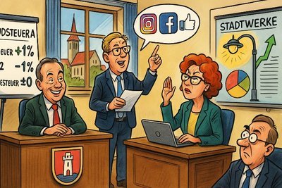 Grafik: Finanz- und Personalausschuss Ahlen: Wenn Zahlen tanzen, Paragrafen singen und Social Media zum neuen Stadtwerk wird