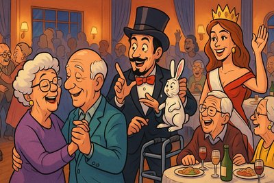 Grafik: Um acht am Hof: Der große Seniorenzauber zwischen Walzer, Wunder und Witz