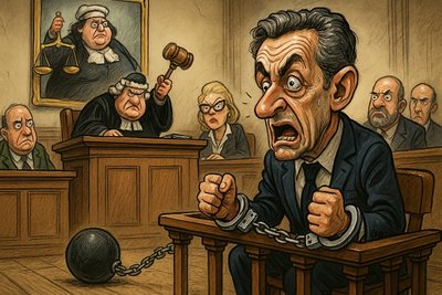 Grafik: Koffer voller Demokratie – Frankreichs Ex-Präsident auf der Anklagebank