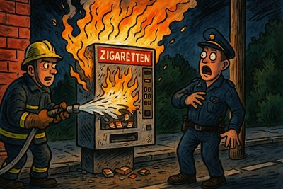 Grafik: Wenn der Zigarettenautomat zu heiß raucht – das Flammeninferno von Sassenberg