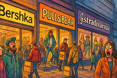 Grafik: Fast Fashion Fiesta in Dortmund – Wenn die Thier-Galerie zum Laufsteg der Globalisierung wird