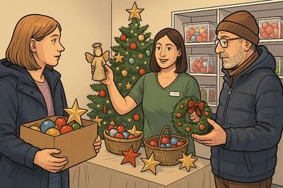 Grafik: Münsters nachhaltige Weihnachtswunderbörse: Deko retten, Glitzer teilen, Müll vermeiden