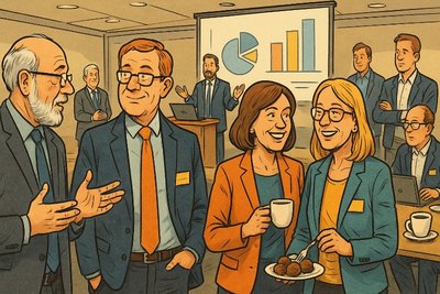 Grafik: Wenn PowerPoint und Kartoffelsalat sich treffen – Das große Netzwerktreffen der Zukunft